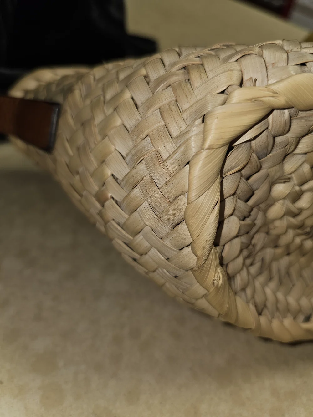 Chloé Tan Leather-Trim Woven Satchel with Gold Hardware